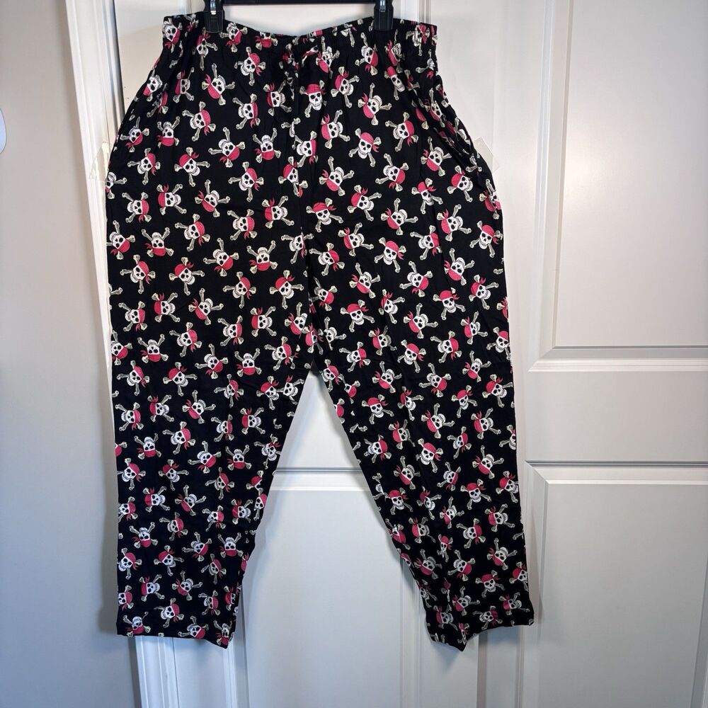 Pirate Skull Crossbones Pajama Set XL Black Pink Bandana Cotton Lounge Sleepwear
